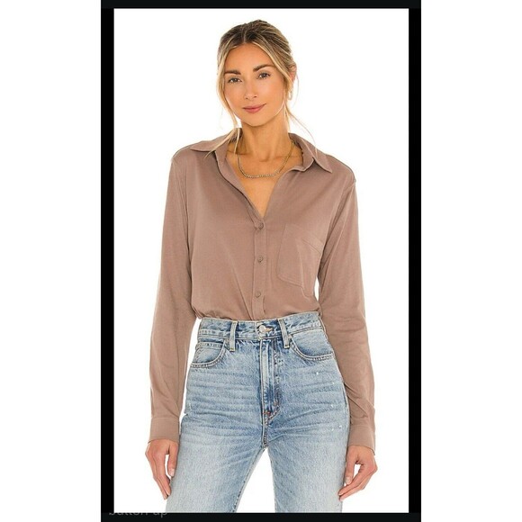 Bobi Light Weight Jersey Button Up Shirt Women’s XL Java Brown Long Sleeve - Picture 1 of 16